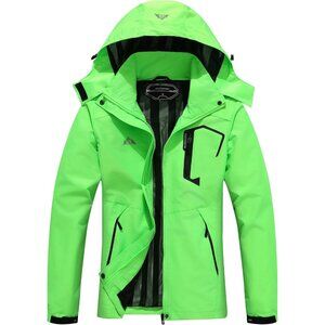 Women's Green Waterproof Lightweight Rain Jacket Windproof Trench Coat Hood